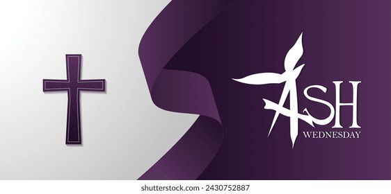 ash Wednesday with cross and ribbon vector illustration