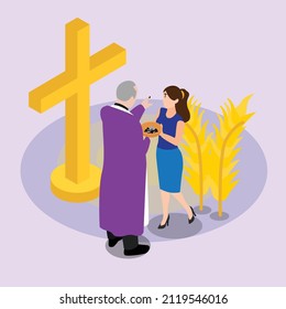 Ash Wednesday isometric 3d vector illustration concept for banner, website, landing page, ads, flyer template