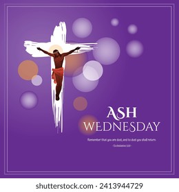 Ash Wednesday symbolic religious Christian symbol for the beginning of Lent, with cross of ashes