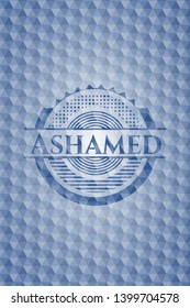 Ashamed blue badge with geometric pattern. Vector Illustration. Detailed.