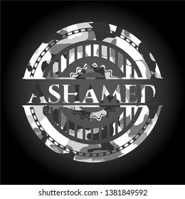 Ashamed grey camo emblem. Vector Illustration.