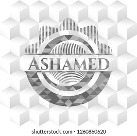 Ashamed grey emblem with cube white background