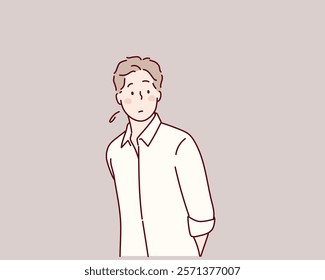 Ashamed sad person with embarrassed shy face expression. Hand drawn style vector design illustrations.