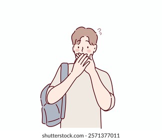 Ashamed sad person with embarrassed shy face expression. Hand drawn style vector design illustrations.