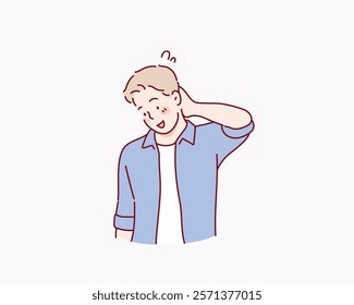 Ashamed sad person with embarrassed shy face expression. Hand drawn style vector design illustrations.