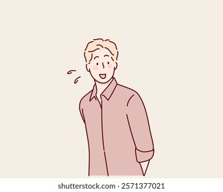 Ashamed sad person with embarrassed shy face expression. Hand drawn style vector design illustrations.