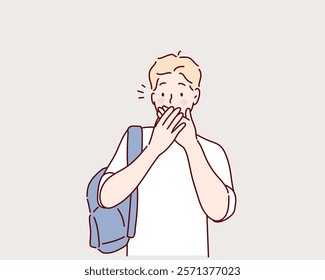 Ashamed sad person with embarrassed shy face expression. Hand drawn style vector design illustrations.