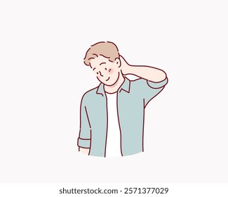 Ashamed sad person with embarrassed shy face expression. Hand drawn style vector design illustrations.