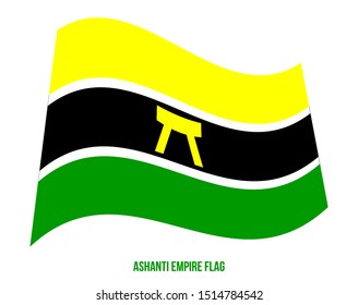 Ashanti Empire Flag Waving Vector Illustration on White Background. Historical Flag. Kingdom of Ashanti in what is now modern-day Ghana from 1670 to 1957.