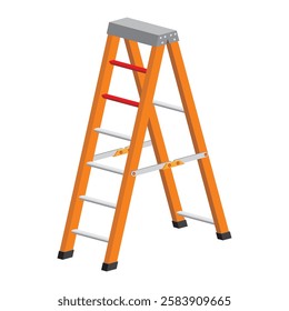 A-shaped portable ladder. Metallic household stepladder. Isolated aluminum ladder vector.