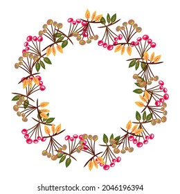 Ashberry wreath in warm autumn colors. Vector design for autumn card, poster, logo, print, etc. 