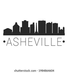Asheville, NC, USA City Skyline. Silhouette Illustration Clip Art. Travel Design Vector Landmark Famous Monuments.