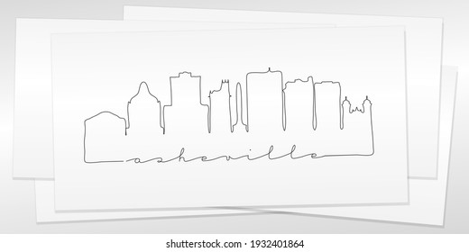 Asheville, NC, USA Doodle Skyline Hand Drawn. City One Line Art Illustration Landmark. Minimalistic Sketch Pen Background.