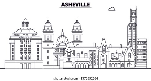 Asheville , United States, outline travel skyline vector illustration. 