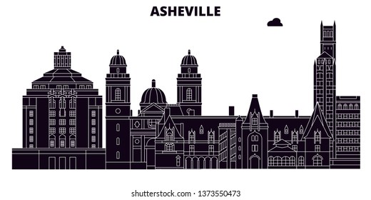 Asheville,United States, vector skyline, travel illustration, landmarks, sights. 