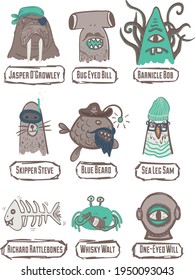 ashion kids print with under the sea animal and slogan. Vector hand draw illustration