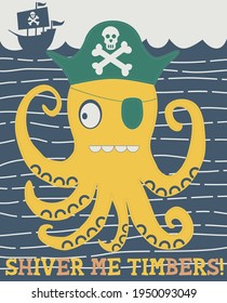 ashion kids print with under the sea animal and slogan. Vector hand draw illustration