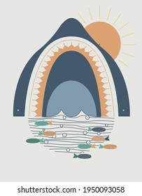 ashion kids print with under the sea animal and slogan. Vector hand draw illustration