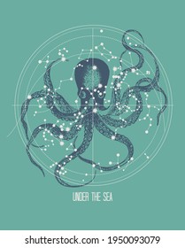 ashion kids print with under the sea animal and slogan. Vector hand draw illustration