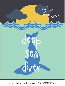 ashion kids print with under the sea animal and slogan. Vector hand draw illustration