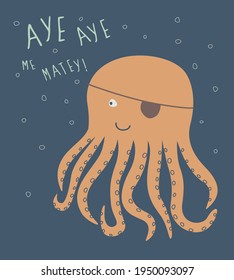 ashion kids print with under the sea animal and slogan. Vector hand draw illustration