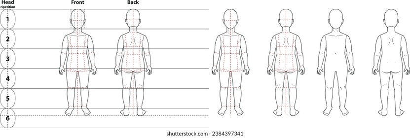 ashion sketch of 4-7 year old kid Body - kid sketch - child illlustration - kidswear female  male - dashed lines  clean