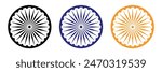 Ashok chakra in black, blue and orange color with accurate lines. Indian flag Ashoka chakra wheel in flat style. Vector illustration