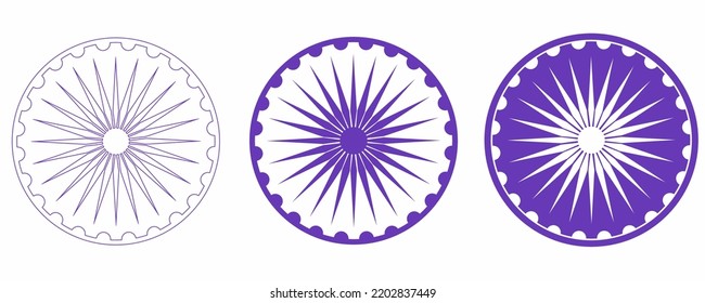 Ashok chakra sign set isolated on white background.dharmahakra Symbol vector