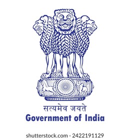 Ashok Pillar symbol icon blue. Satyamev jayete (truth alone triumphs) symbol . Government of India symbol icon in blue color (Emblem of India). Government of India Ashok Stambh isolated symbol.