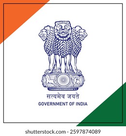 Ashok pillar vector sign symbol blue color. Satyamev jaytee, ashok stambh sign symbol. National emblem of india, Government of India. Vector illustration. Flat design.