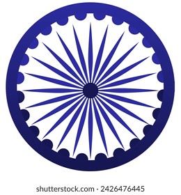 Ashoka Chakra aislado sobre un fondo blanco. Un símbolo de unidad y pureza.