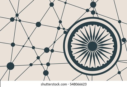 Ashoka Chakra symbol. Modern vector brochure, report or flyer design template. Scientific medical designs. Connected lines with dots.