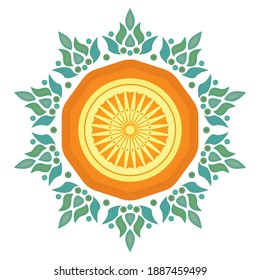 Ashoka Chakra Wheel Vector Illustration. Wheel Of The Buddhist Dharma Religious Symbol. Dhamma Chak Or Wheel Of Dharma