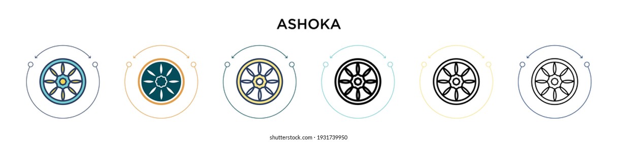 Ashoka icon in filled, thin line, outline and stroke style. Vector illustration of two colored and black ashoka vector icons designs can be used for mobile, ui, web