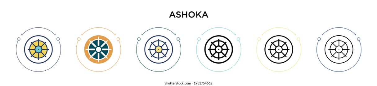 Ashoka icon in filled, thin line, outline and stroke style. Vector illustration of two colored and black ashoka vector icons designs can be used for mobile, ui, web