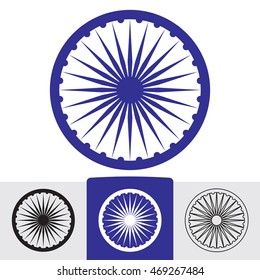 Ashoka wheel with 24 spokes. Indian symbol. Vector eps8 sign.