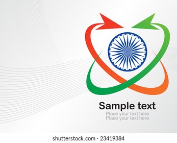 Ashoka wheel with arrow isolated on wavy background, vector illustration
