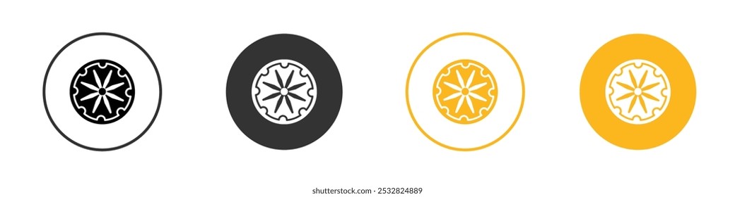 Icono de rueda de Ashoka signo de contorno de Vector blanco y negro