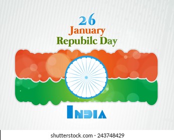 Ashoka Wheel with nation tricolor wave illustration for Indian Republic Day celebrations.