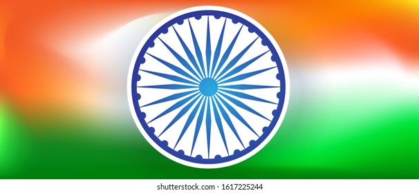 Ashoka wheel on blurred gradient tricolor india flag background
