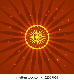 Ashoka Wheel  on a saffron background with sparkles for Indian Independence Day.