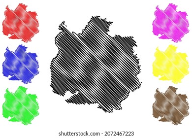 Distrito de Ashoknagar (estado de Madhya Pradesh, división de Gwalior, República de la India) mapa de ilustración vectorial, dibujo de garabatos mapa de Ashoknagar