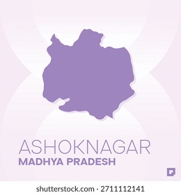Mapa del distrito de ASHOKNAGAR, Madhya Pradesh, India - Esquema de Vector editable.