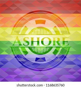 Ashore on mosaic background with the colors of the LGBT flag