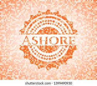 Ashore orange mosaic emblem with background