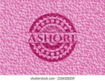 Emblema rosa más realista con fondo de burbujas. Ilustración vectorial. Detallado. 