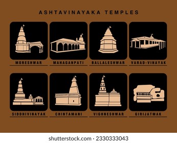 Ashtavinayak Ganapati temples vector icon. Ashtavinayak Ganesh Mandir icon.