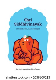 La serie de gráficos Ashtavinayak [8 Nombres y formas del dios hindú Ganesha] 2 de 8 es Shri Siddhivinayak, Siddhatek, Ahmednagar Maharashtra.