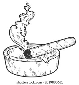 Cenicero y humo de puros. Esbozar el colorante de imitación de tablero de arañazos.