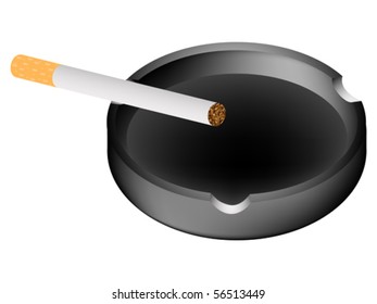 ashtray and cigarette against white background, abstract vector art illustration
